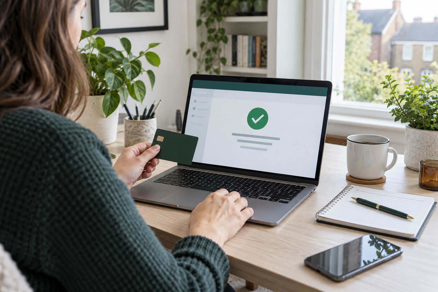 Survey participant checking a generic digital payout confirmation at a home desk